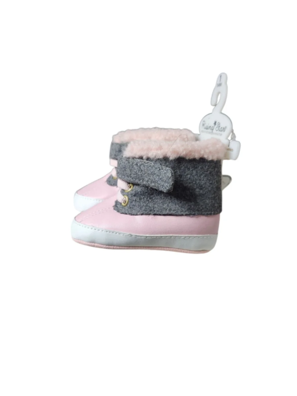 Rising Star Baby Girls Pink Faux Shearling Crib Boots Shoes Size 1 NWT